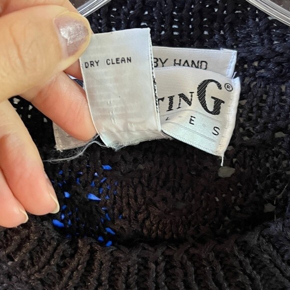 Knitting Needles Knitted By Hand Wool and Cotton Blend Crewneck Vintage Sweater - Picture 6 of 11